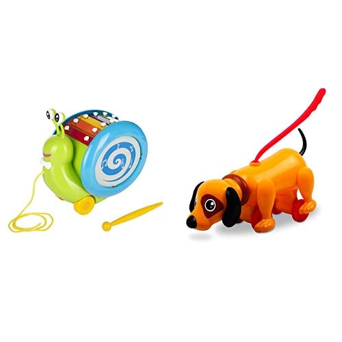 Giggles Funskool Pull Along Musical Snail, with Xylophone & Drum, Activity & Learning Toys for Babies, Toddlers, Encourage Walking, Improve Balance, Multicolour, Gift Set for Kids, Ages 12+ Months
