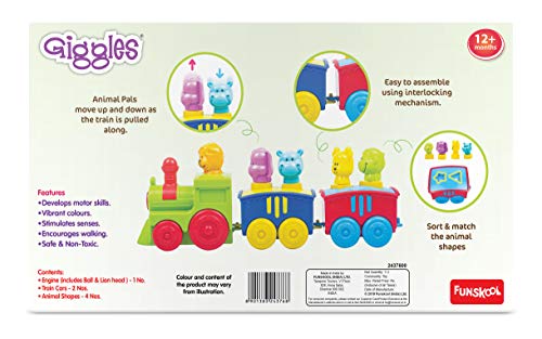 Giggles -, 2 in 1 Colourful Animal Pull along Toy Train, Walking, Shape sorting, Pretend Play Preschool Toys (12 Months & Above Infant, Multicolour)