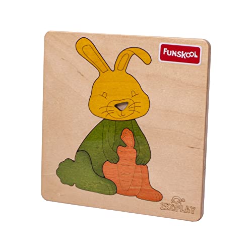 Funskool Ekoplay-Happy Rabbit,Wooden,1 Layer 4 Pieces Pieces,Puzzle,for 3 Year Old Kids and Above,Toy