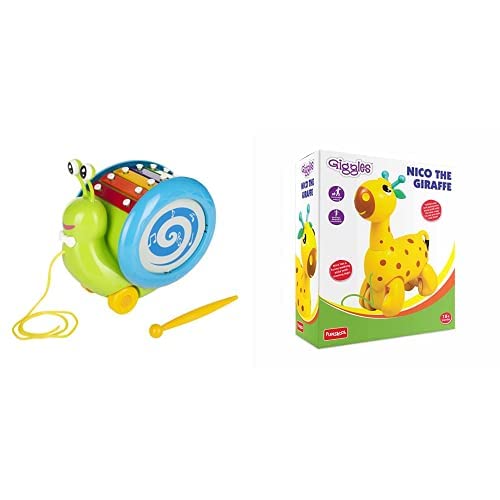 Giggles Funskool Pull Along Musical Snail, with Xylophone & Drum, Activity & Learning Toys for Babies, Toddlers, Encourage Walking, Improve Balance, Multicolour, Gift Set for Kids, Ages 12+ Months