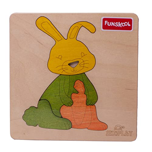 Funskool Ekoplay-Happy Rabbit,Wooden,1 Layer 4 Pieces Pieces,Puzzle,for 3 Year Old Kids and Above,Toy