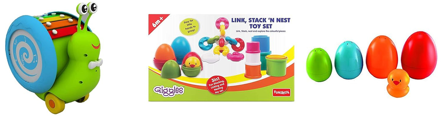 Giggles Funskool Pull Along Musical Snail, with Xylophone & Drum, Activity & Learning Toys for Babies, Toddlers, Encourage Walking, Improve Balance, Multicolour, Gift Set for Kids, Ages 12+ Months