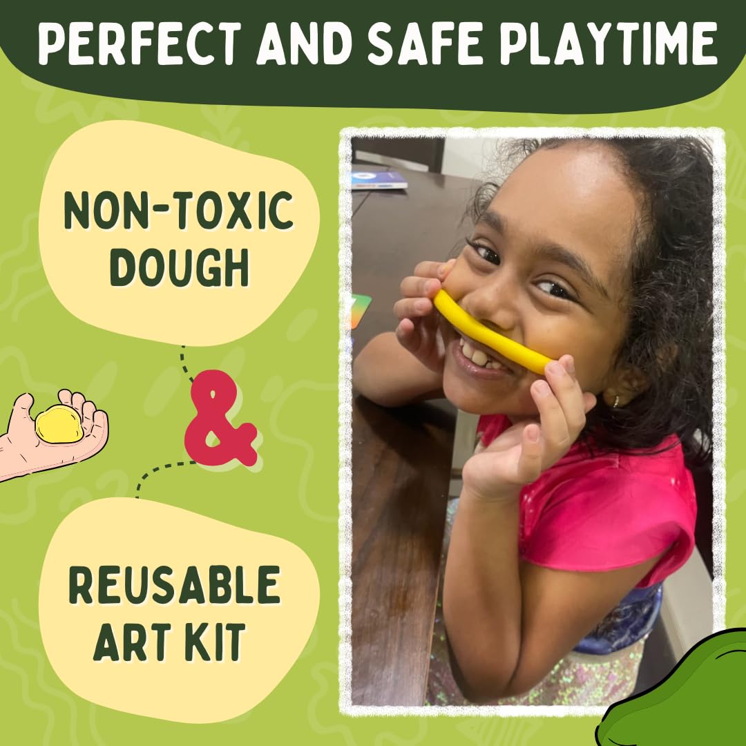 PepPlay Dough Art Kit For Kids | Organic, Taste-Safe, Non-Toxic, Lab-Certified Clay | 12 Design Cards + 4 Vibrant Colors | Reusable DIY Moulding Set For 3+ Years |Doesn't Dry Out Quickly, Multicolour
