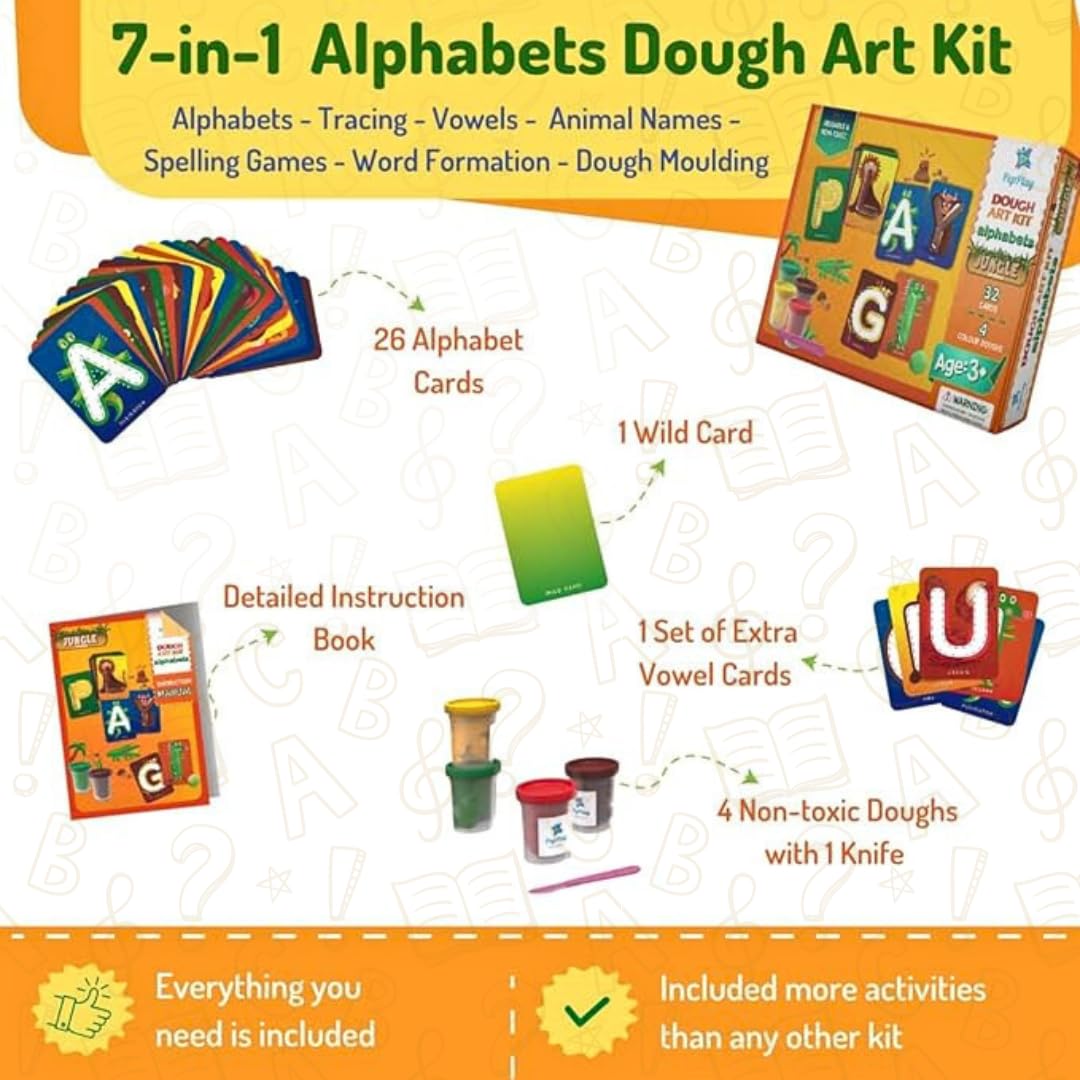PepPlay Dough Art Kit For Kids | Organic, Taste-Safe, Non-Toxic, Lab-Certified Clay | 12 Design Cards + 4 Vibrant Colors | Reusable DIY Moulding Set For 3+ Years |Doesn't Dry Out Quickly, Multicolour
