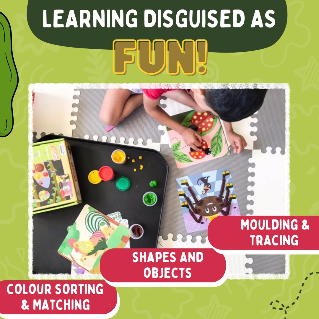 PepPlay Dough Art Kit For Kids | Organic, Taste-Safe, Non-Toxic, Lab-Certified Clay | 12 Design Cards + 4 Vibrant Colors | Reusable DIY Moulding Set For 3+ Years |Doesn't Dry Out Quickly, Multicolour