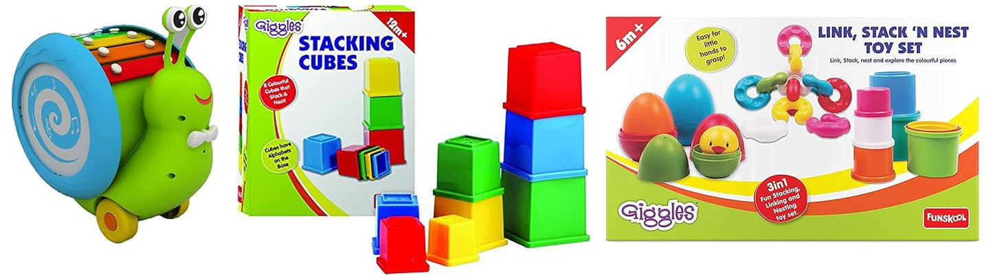 Giggles Funskool Pull Along Musical Snail, with Xylophone & Drum, Activity & Learning Toys for Babies, Toddlers, Encourage Walking, Improve Balance, Multicolour, Gift Set for Kids, Ages 12+ Months