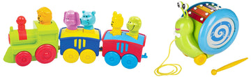 Giggles -, 2 in 1 Colourful Animal Pull along Toy Train, Walking, Shape sorting, Pretend Play Preschool Toys (12 Months & Above Infant, Multicolour)