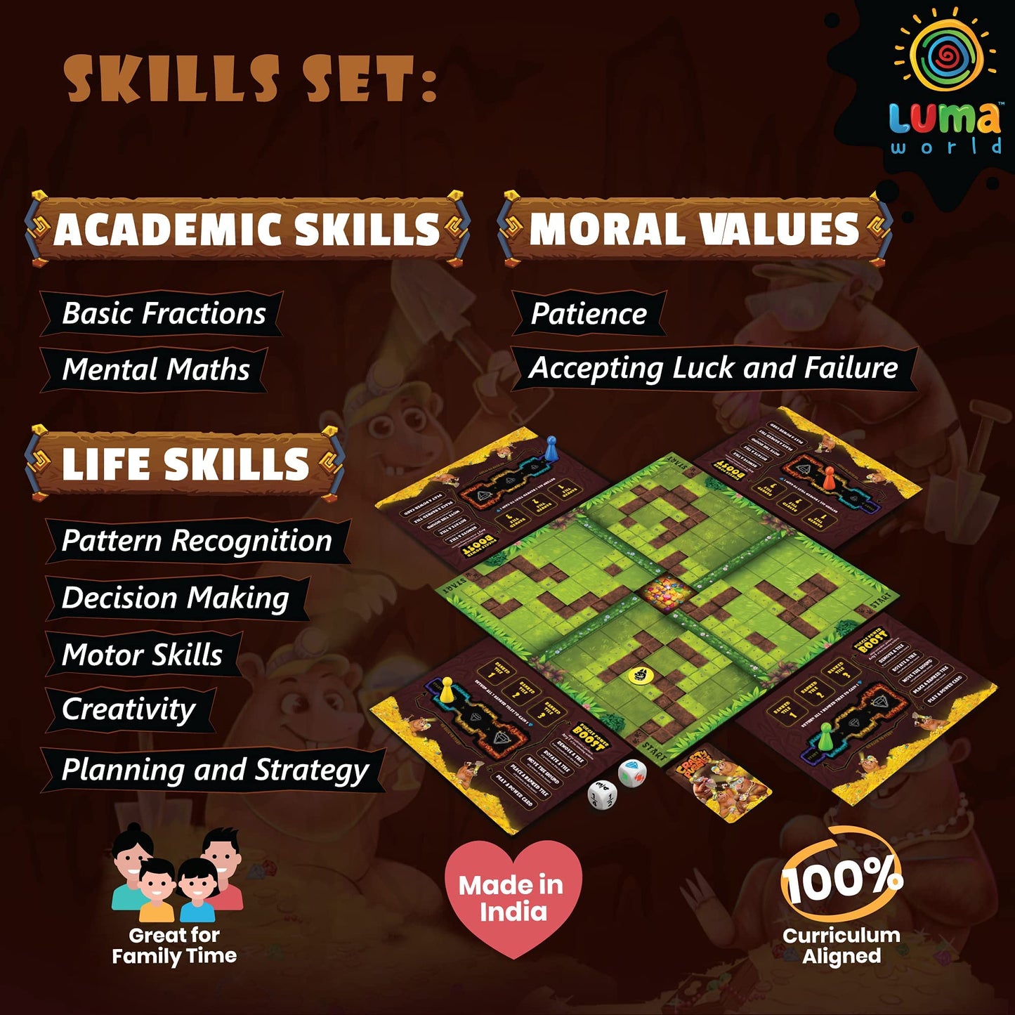 LUMA WORLD ADD LIFE TO LEARNING Stem Educational Board Game Crafty Puggles For Kids 8+ Y To Learn Fractions, Decision Making&Strategy, Treasure Hunt Tile Placement Game, 30 Minutes And 2 To 4 Players