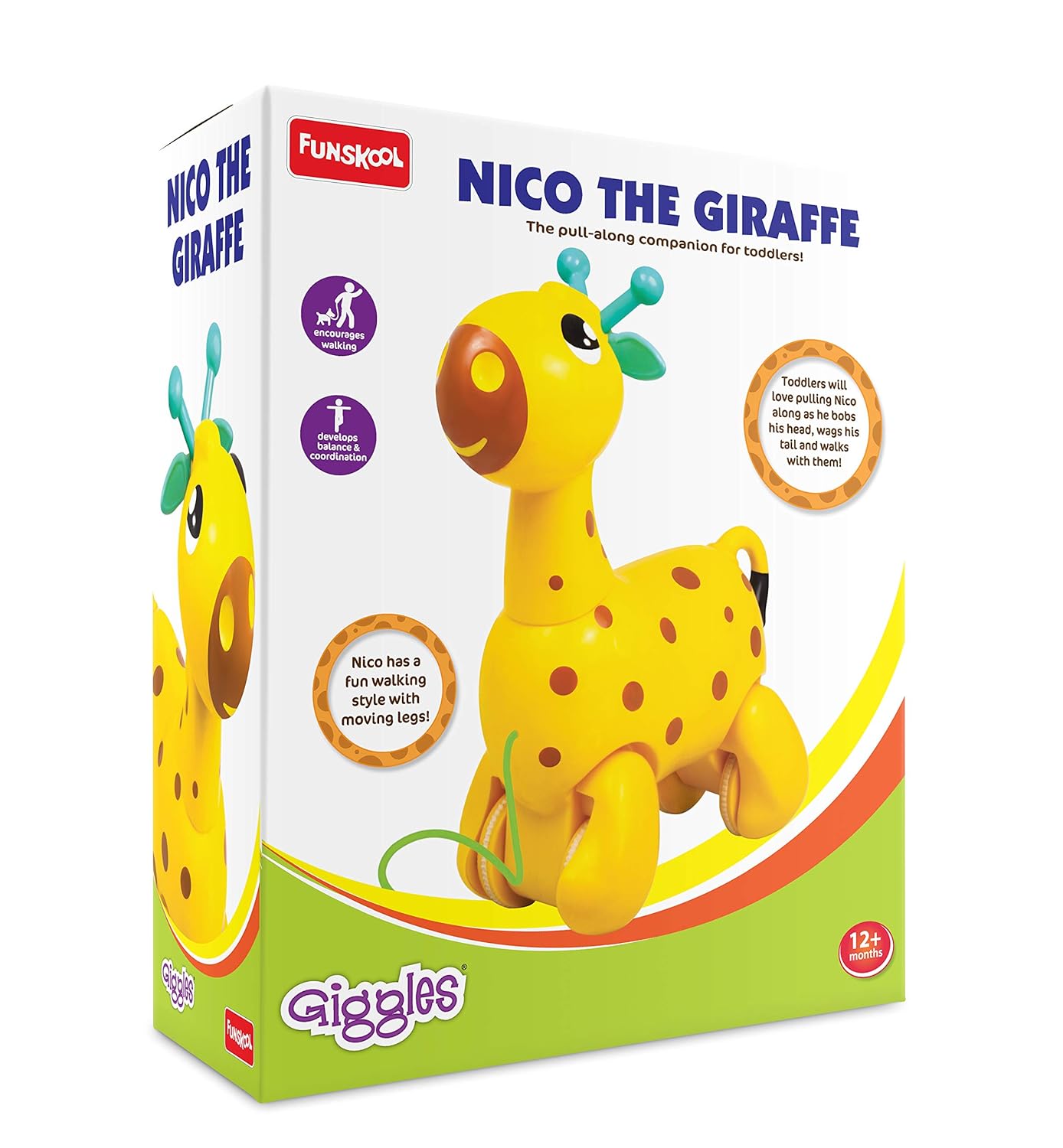 Giggles Funskool Pull Along Musical Snail, with Xylophone & Drum, Activity & Learning Toys for Babies, Toddlers, Encourage Walking, Improve Balance, Multicolour, Gift Set for Kids, Ages 12+ Months
