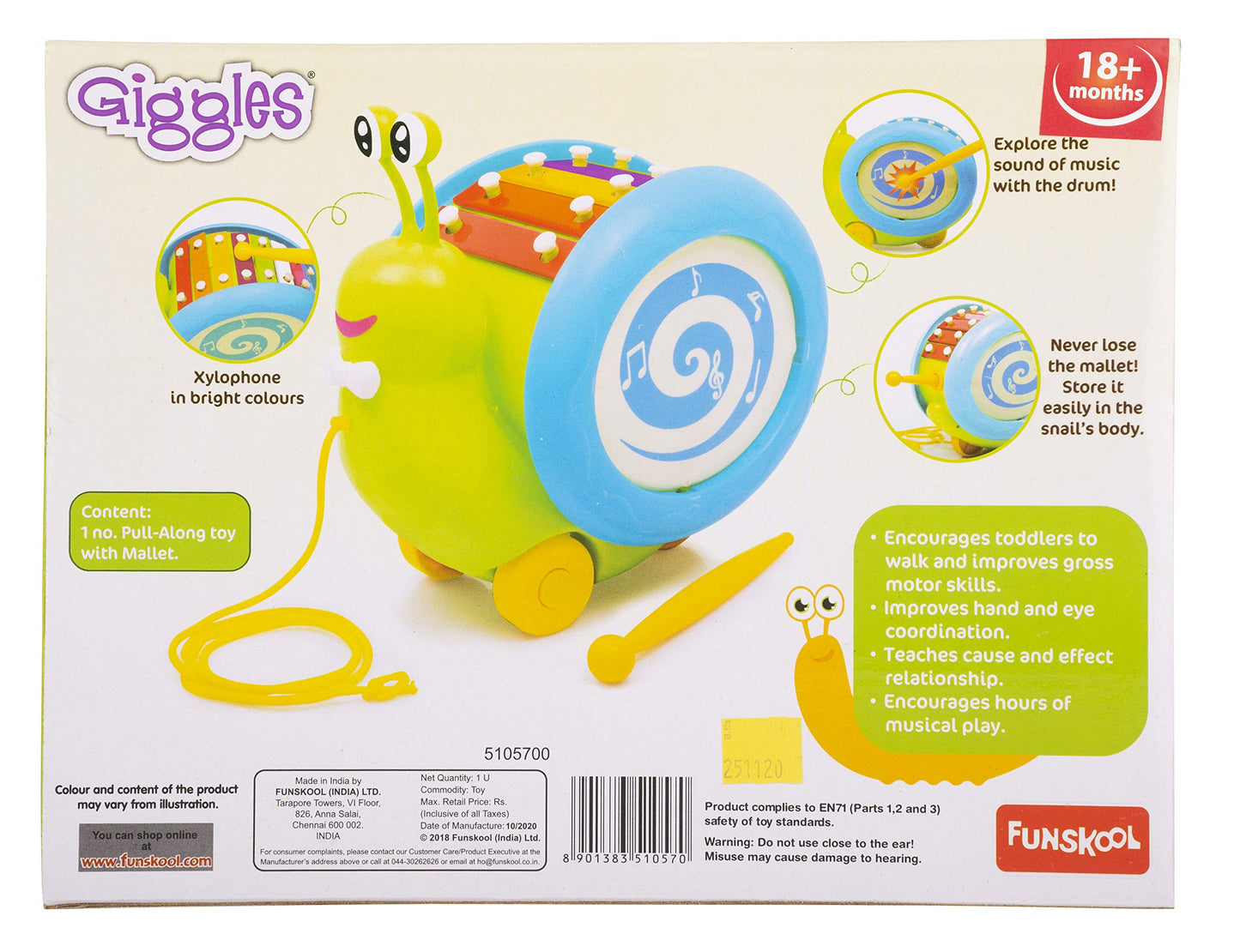 Giggles -, 2 in 1 Colourful Animal Pull along Toy Train, Walking, Shape sorting, Pretend Play Preschool Toys (12 Months & Above Infant, Multicolour)