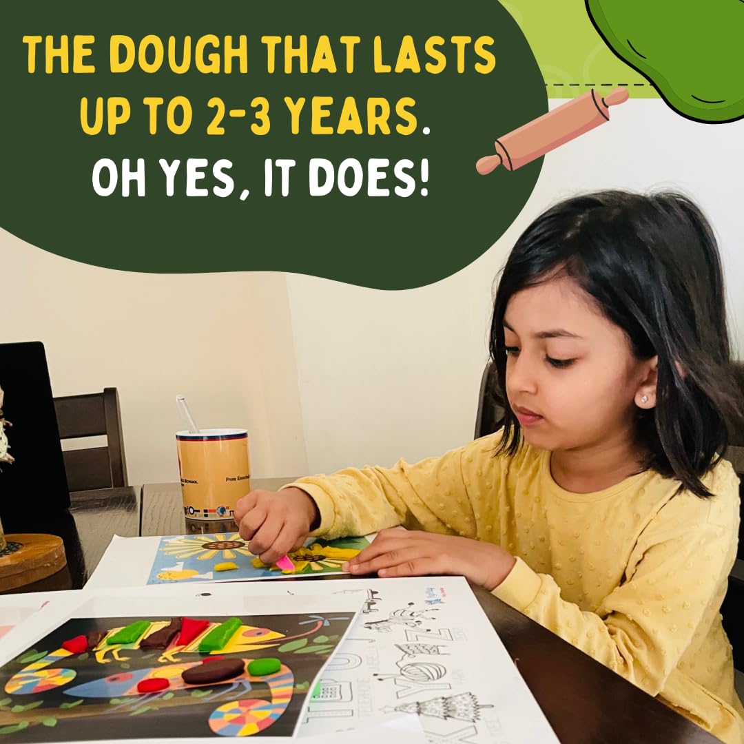 PepPlay Dough Art Kit For Kids | Organic, Taste-Safe, Non-Toxic, Lab-Certified Clay | 12 Design Cards + 4 Vibrant Colors | Reusable DIY Moulding Set For 3+ Years |Doesn't Dry Out Quickly, Multicolour