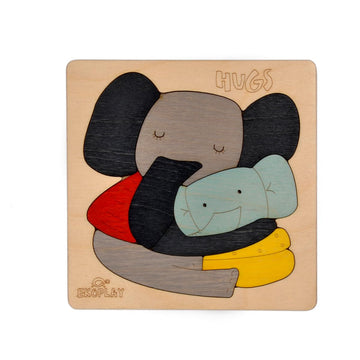 EKOPLAY’s Wooden Puzzles for Kids, 9 Piece Jigsaw Puzzle for Pre-School Kids, Learning Educational Toys Gifts for Boys Girls. Animal Puzzles Sets, Hugs Elephant. Age 3+ Years.