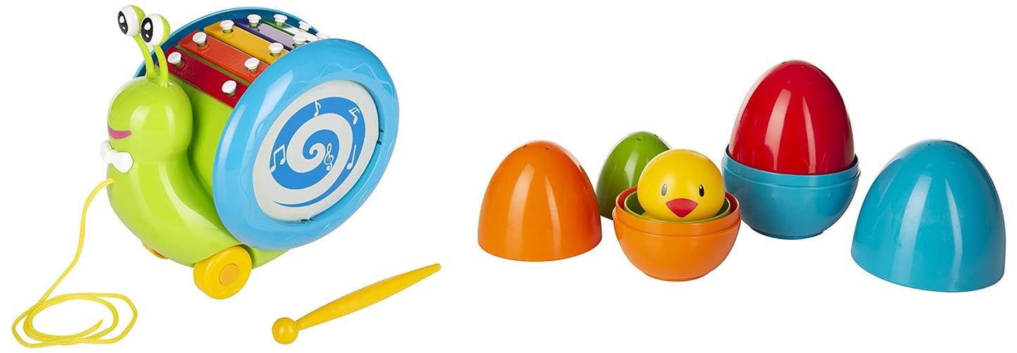 Giggles Funskool Pull Along Musical Snail, with Xylophone & Drum, Activity & Learning Toys for Babies, Toddlers, Encourage Walking, Improve Balance, Multicolour, Gift Set for Kids, Ages 12+ Months