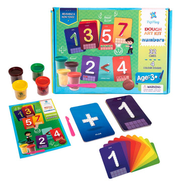 PepPlay Dough Art Kit For Kids | Organic, Taste-Safe, Non-Toxic, Lab-Certified Clay | 12 Design Cards + 4 Vibrant Colors | Reusable DIY Moulding Set For 3+ Years |Doesn't Dry Out Quickly, Multicolour