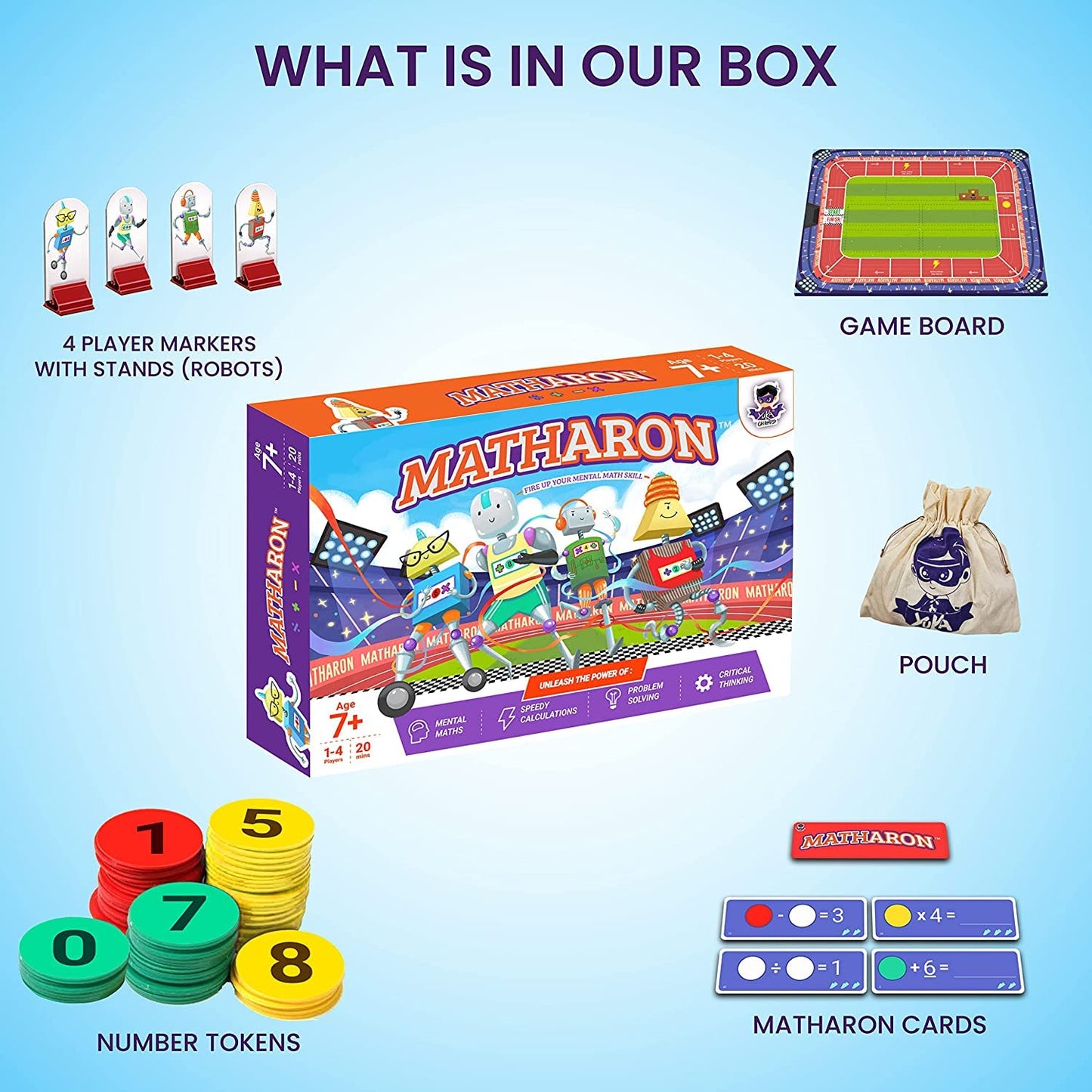 Yuka Champs Matharon – Math Board Game for Kids 6-12 | Fun Learning of Addition, Subtraction, Multiplication, Division | Educational Gift for Boys & Girls | Improve Mental Math Speed