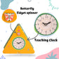 The Funny Mind 7 in 1 Wooden Activity Triangle for Kids and Toddlers, Learning Toy with Abacus, 4 Gear Fidget Spinner, Clock, Weather, Small and Capital Alphabets, Rainbow, Butterfly, and Weather