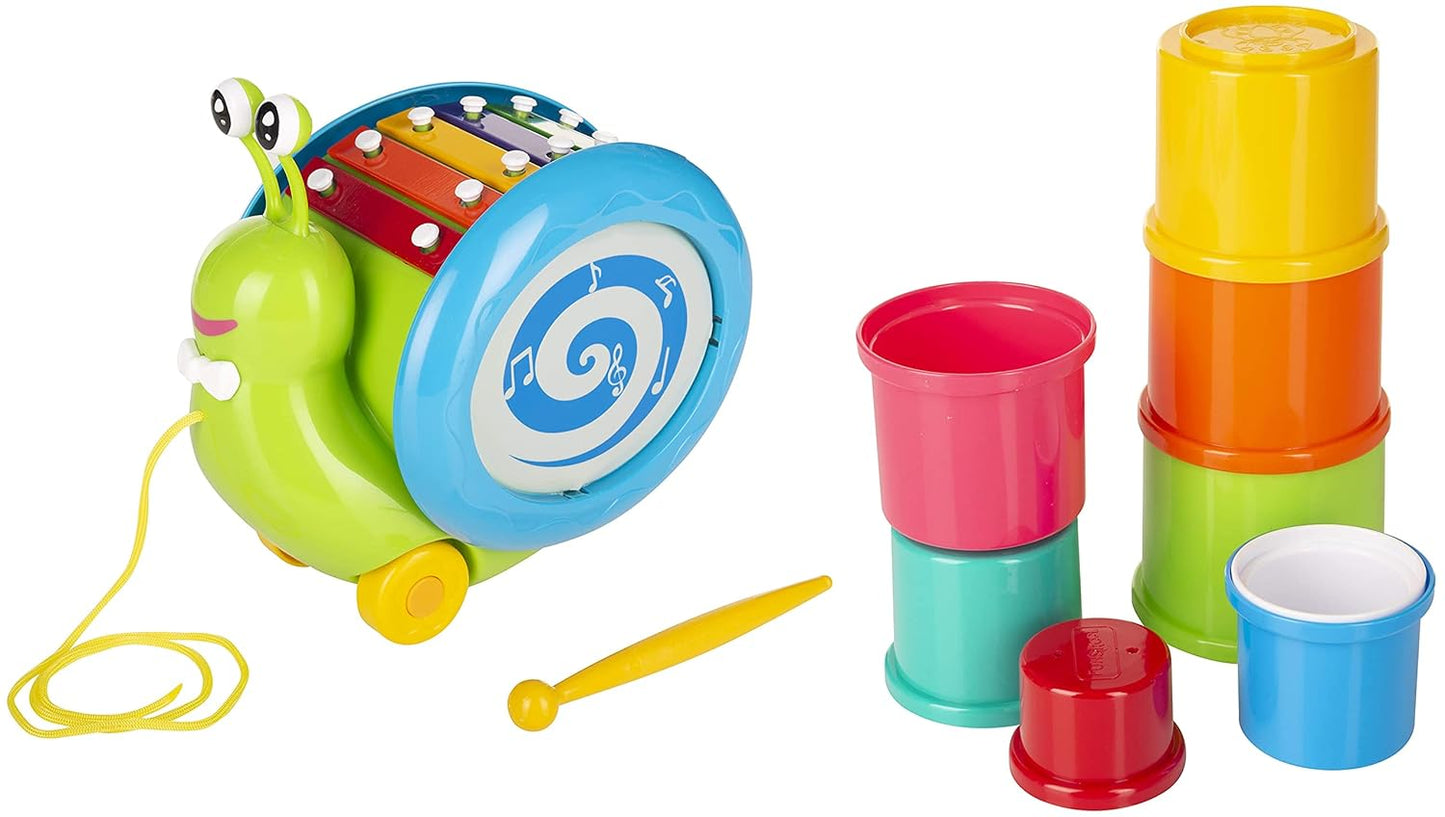 Giggles Funskool Pull Along Musical Snail, with Xylophone & Drum, Activity & Learning Toys for Babies, Toddlers, Encourage Walking, Improve Balance, Multicolour, Gift Set for Kids, Ages 12+ Months