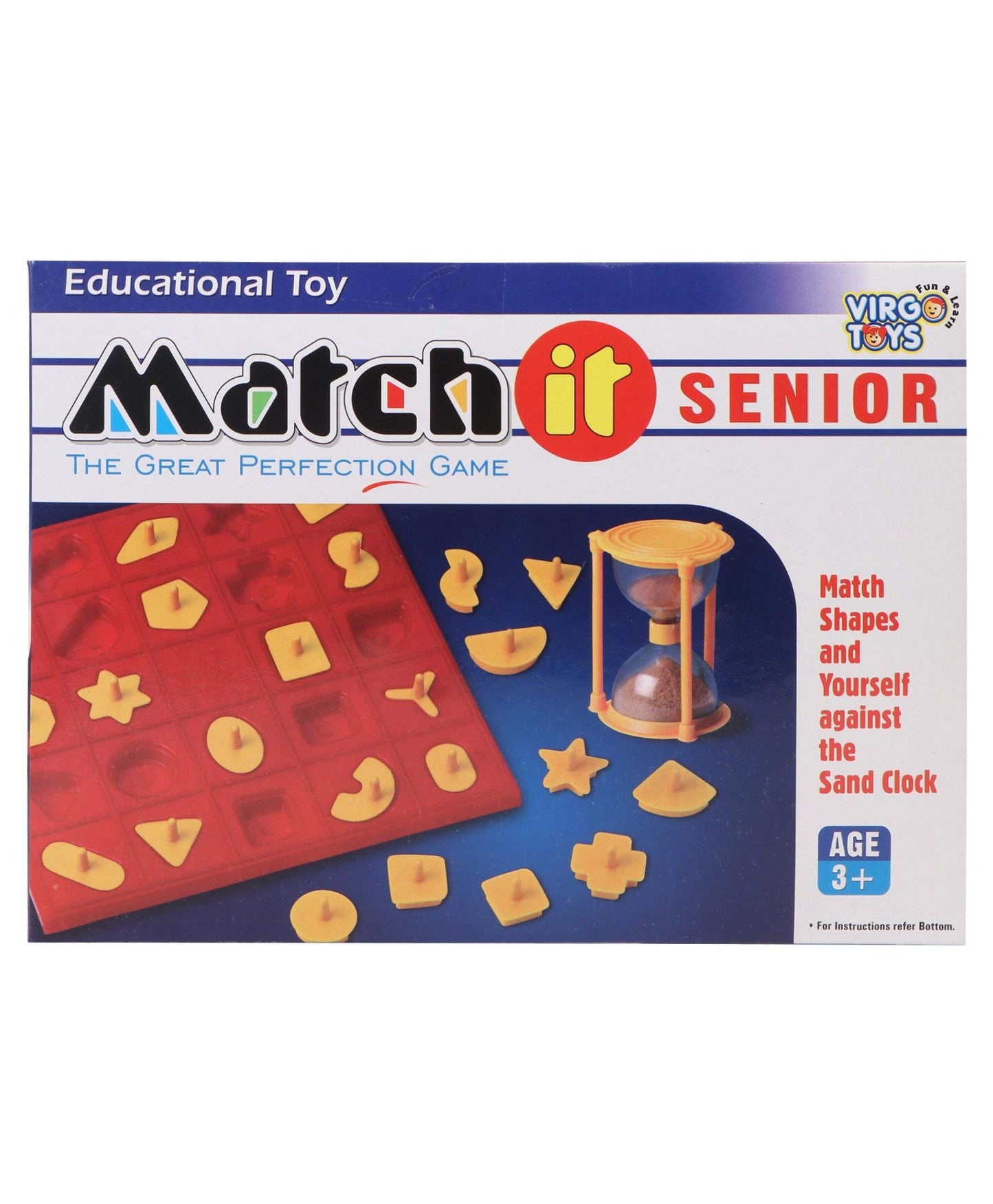 Virgo Toys - Match It Senior Learning Game for Kids - Matching Shapes Against Sand Clock - The Great Perfection - Child Friendly (Match It Senior)