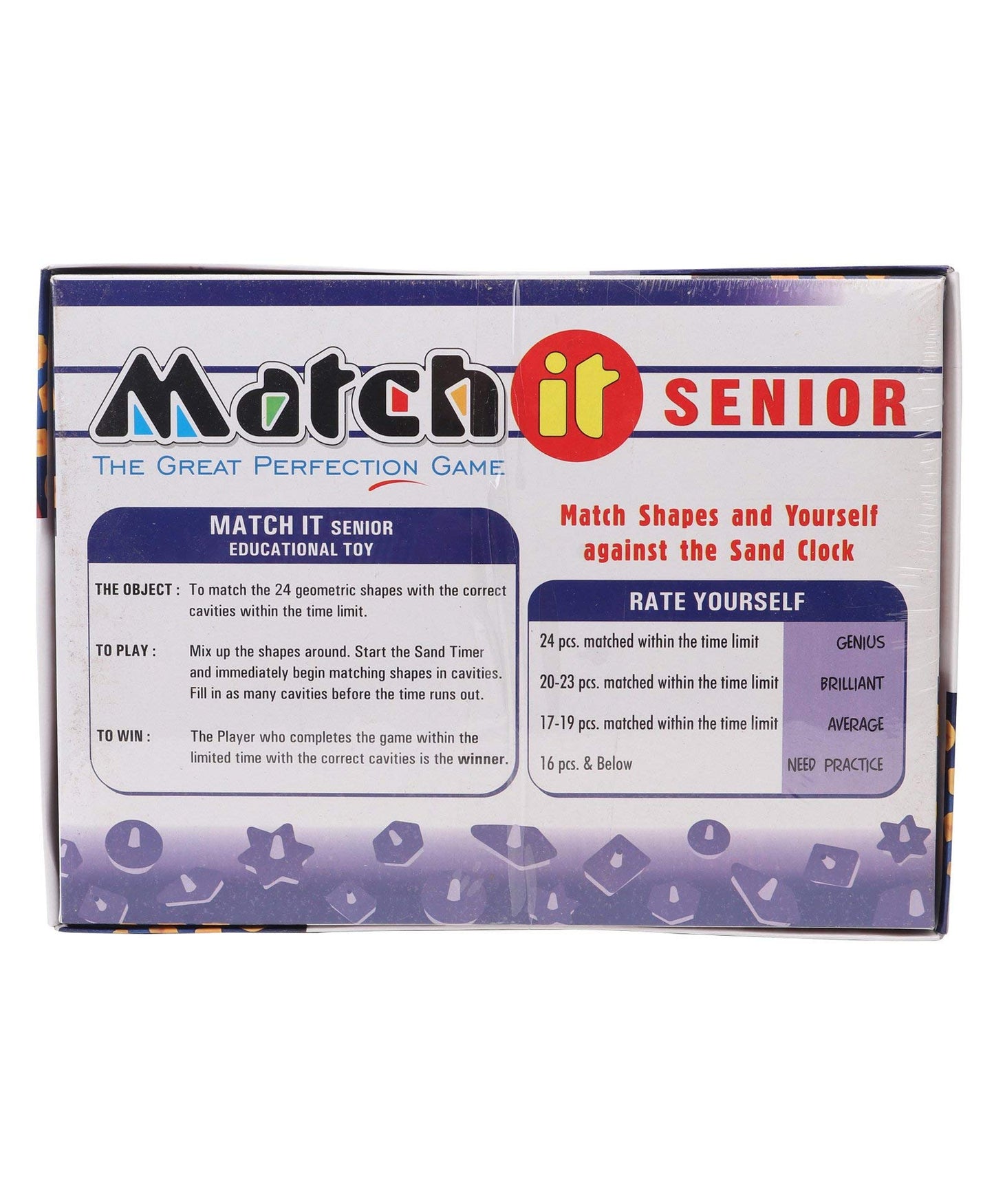 Virgo Toys - Match It Senior Learning Game for Kids - Matching Shapes Against Sand Clock - The Great Perfection - Child Friendly (Match It Senior)