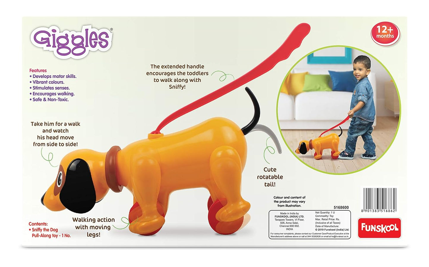 Giggles Funskool Pull Along Musical Snail, with Xylophone & Drum, Activity & Learning Toys for Babies, Toddlers, Encourage Walking, Improve Balance, Multicolour, Gift Set for Kids, Ages 12+ Months