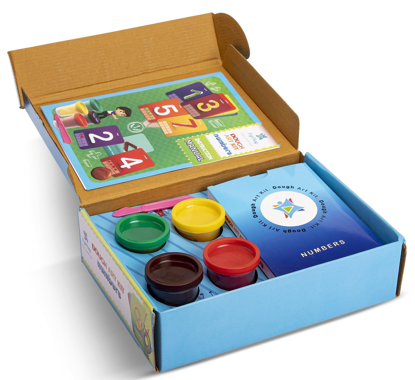 PepPlay Dough Art Kit For Kids | Organic, Taste-Safe, Non-Toxic, Lab-Certified Clay | 12 Design Cards + 4 Vibrant Colors | Reusable DIY Moulding Set For 3+ Years |Doesn't Dry Out Quickly, Multicolour